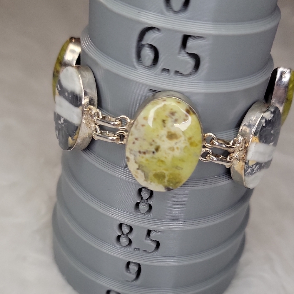Sterling Silver Green Opal & Zebra Jasper Bracelet - Picture 5 of 8